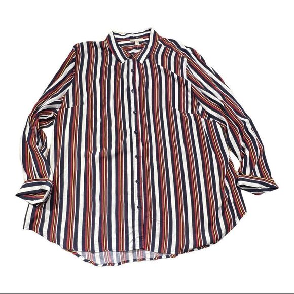 NWT Dressbarn’s COMO BLU PLUS size 3X Strip Button Down top - Picture 3 of 9